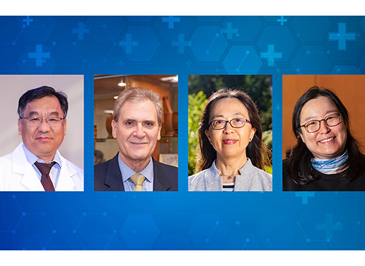 Faculty headshots on blue background