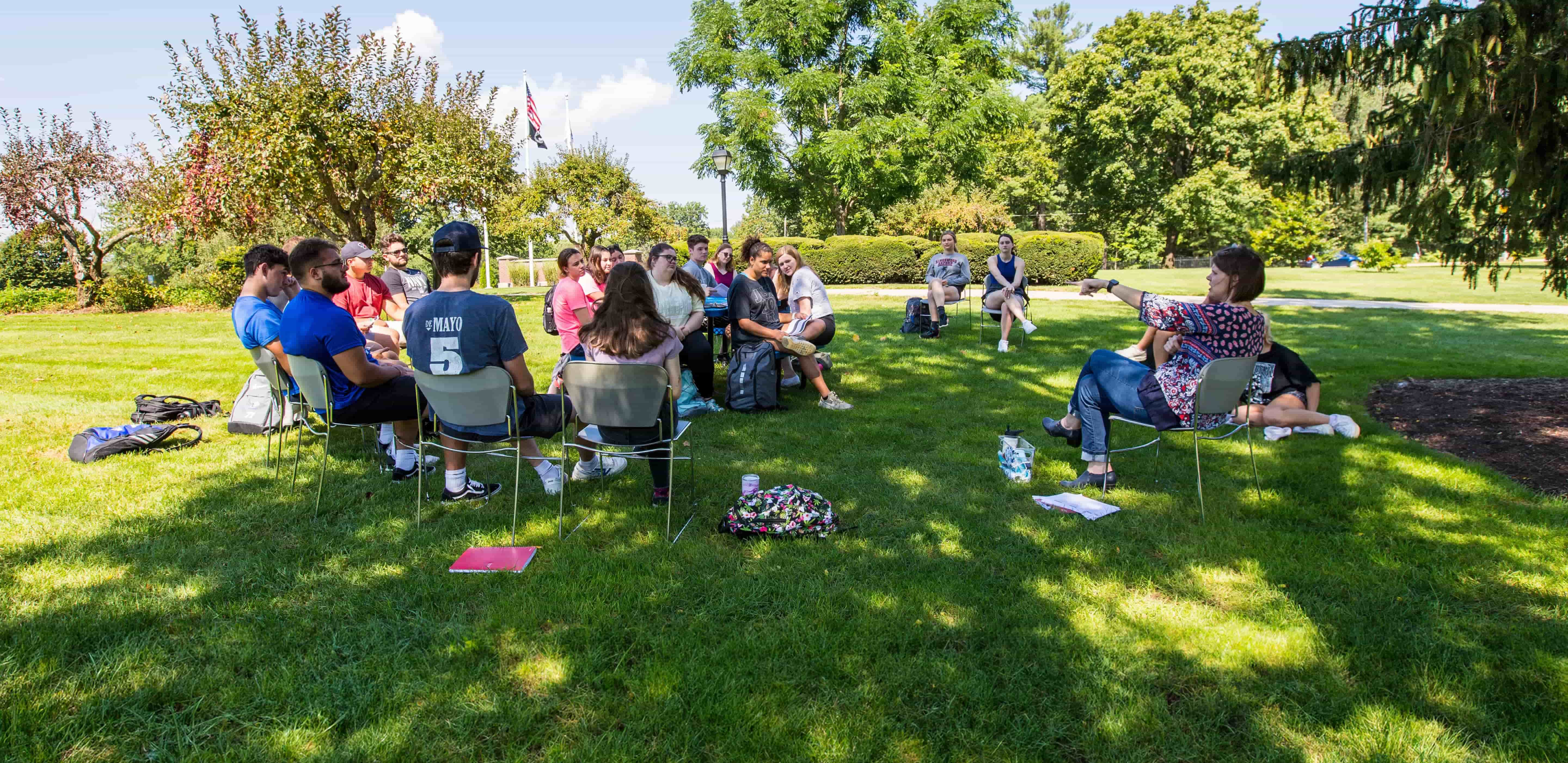 Student in a class outside