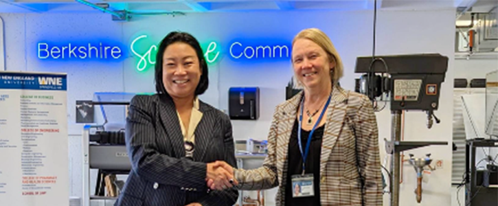 BCC's Vice President of Academic Affairs Laurie Gordy and WNE Provost and Senior Vice President of Academic Affairs Maria Toyoda formally signed the agreement