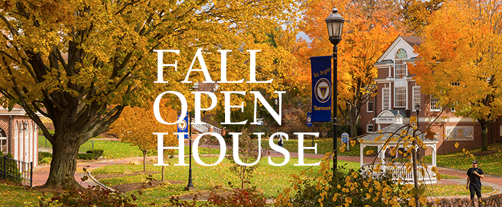 "Fall Open House" over photo of campus in fall.