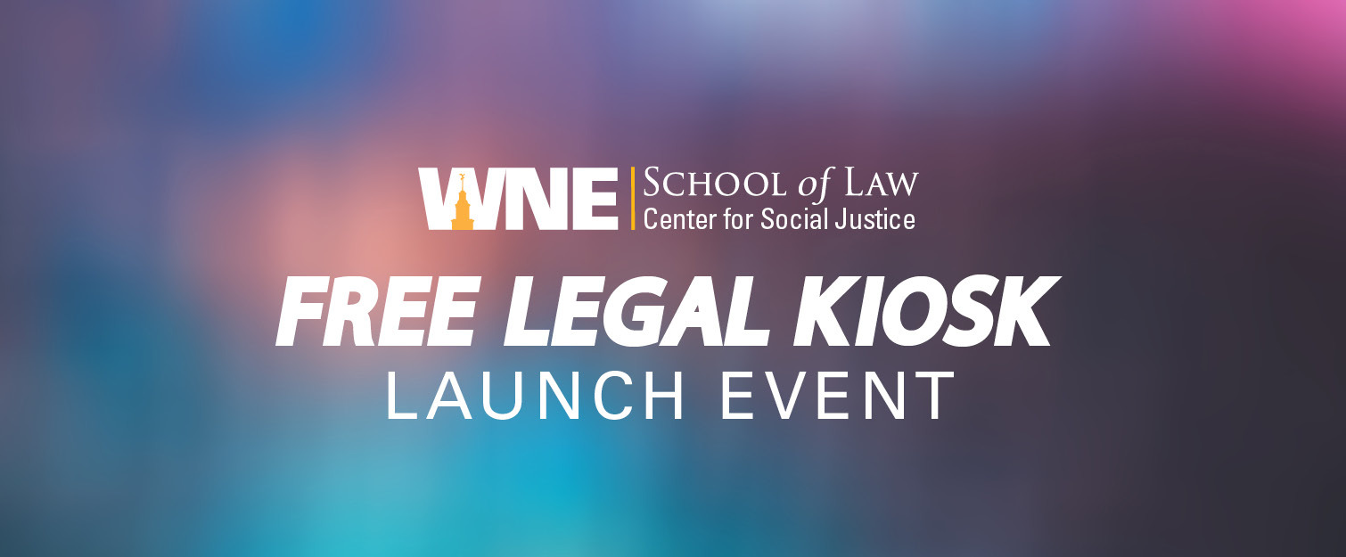 Free Legal Kiosk Launch event on multicolor background