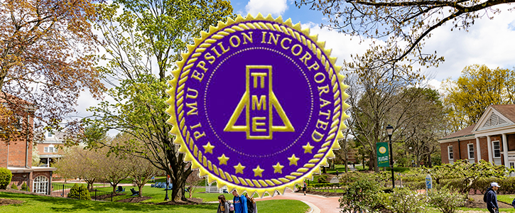 Pi Mu Epsilon logo over photo of WNE University