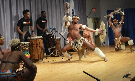 Members of Step Afrika performing a dance