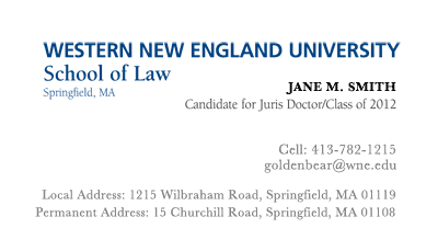 Law Student Business Card sample.