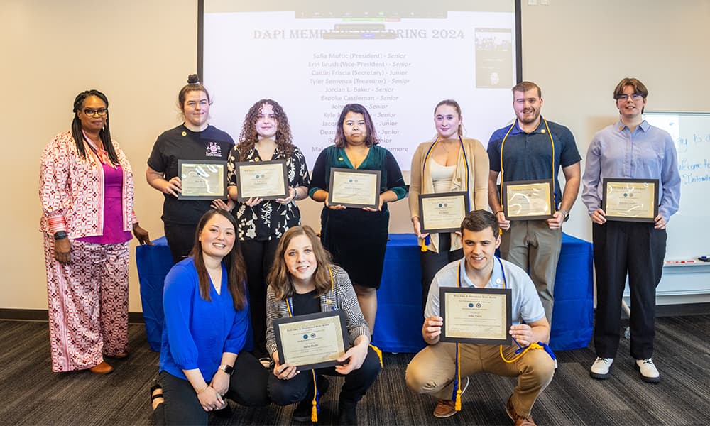 Group photo of the Western New England University’s Pi Mu Epsilon chapter seven new inductees. 