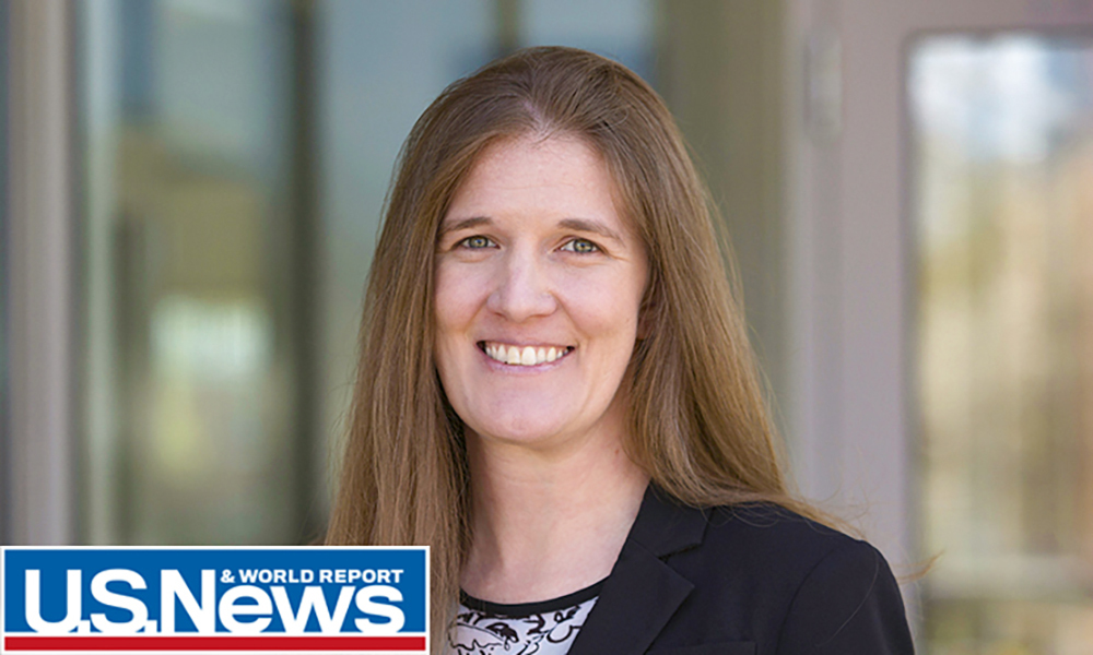 Headshot of Michelle Kowalsky Goodfellow with the US News & World Report logo in lower left corner.