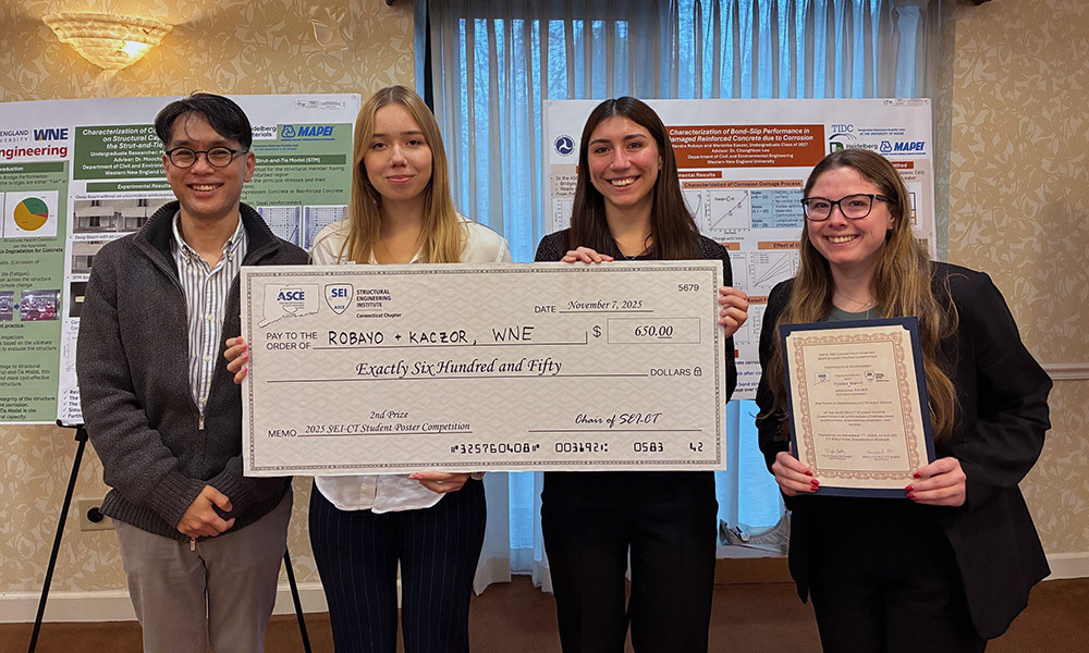 From L to R: Dr. ChangHoon Lee and civil engineering students Weronika Kaczor, Kendra Robayo, and Meghan Lemieux