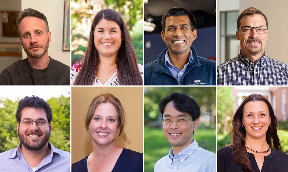 Panel featuring headshots of eight faculty finalists for the teaching excellence award.