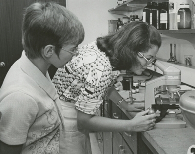 Working in the biology lab, 1975